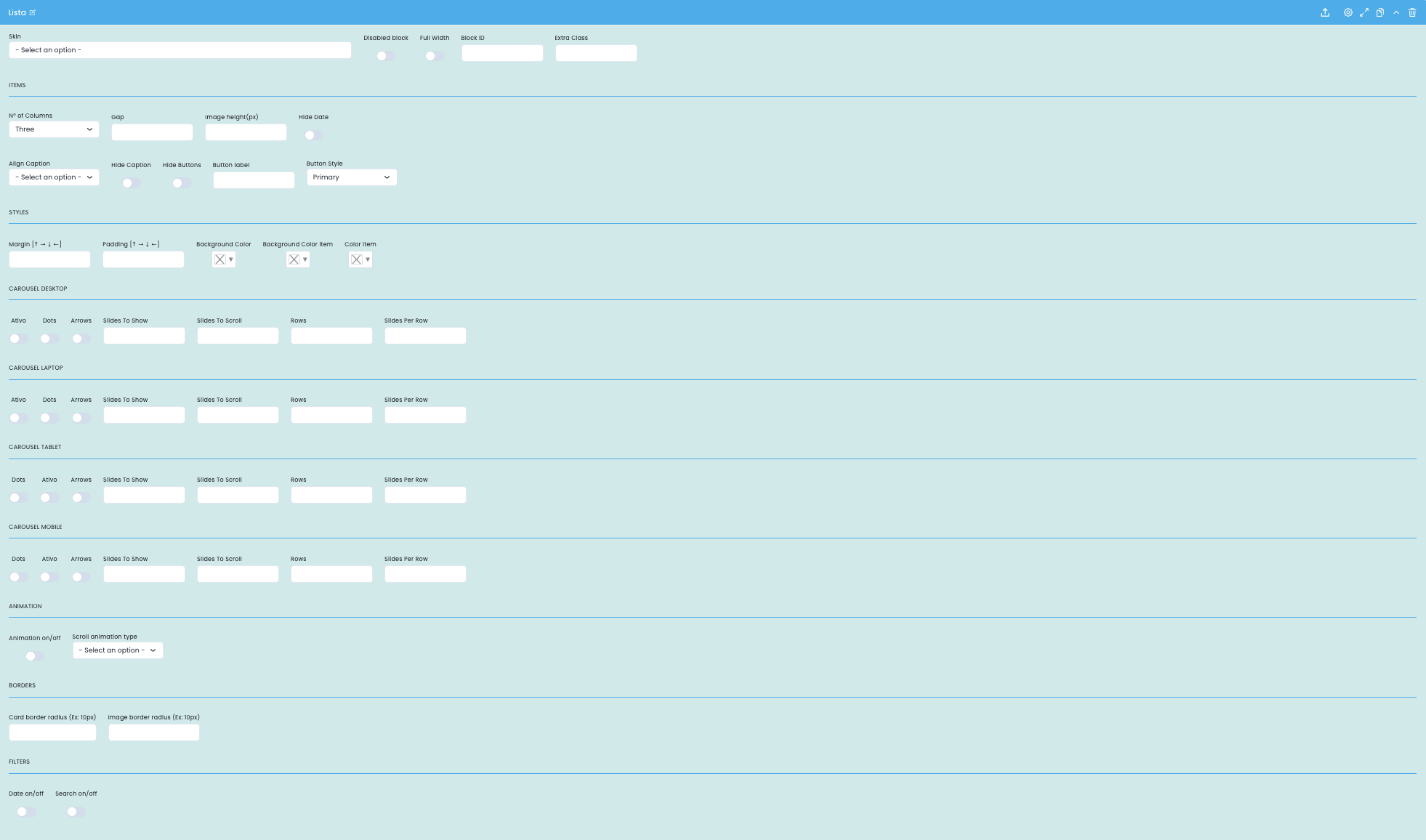 Advanced list block settings